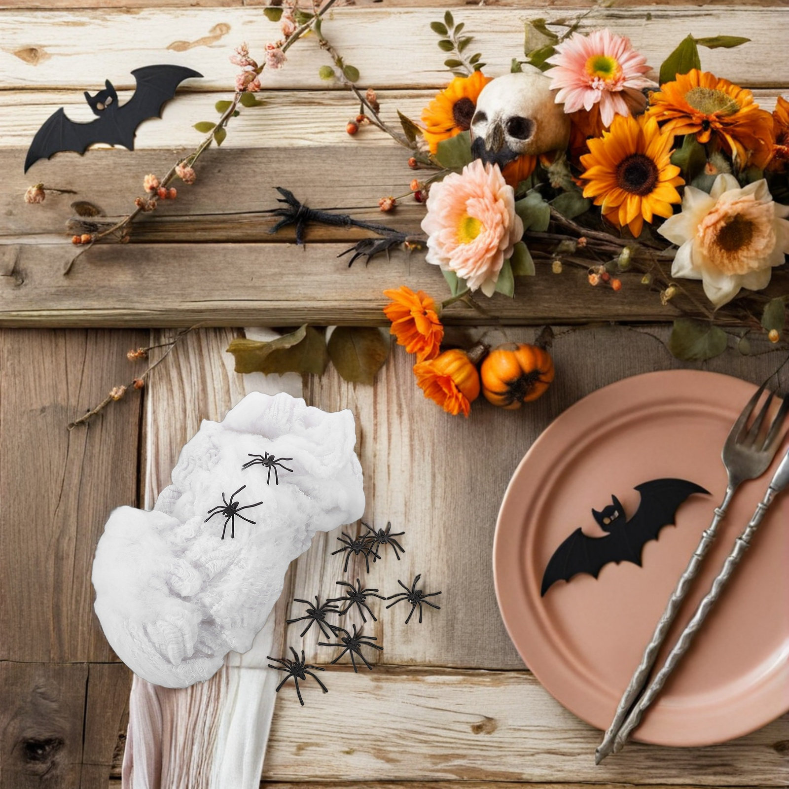 Spider Web Halloween Decoration - 1 set Halloween-spinnenwebdecoratie: witte katoenen spinnenwebben