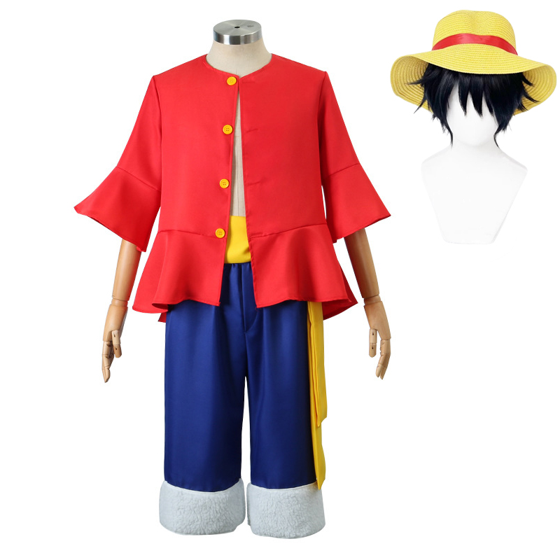Halloween Costume Kids - Luffy Cosplay Kostuum Hoed Pruik Anime